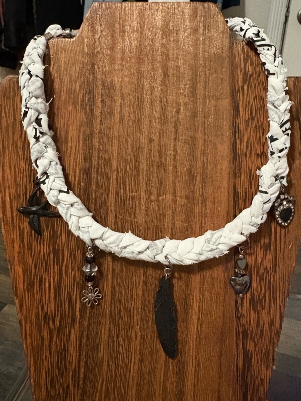 Handmade Braided distressed bandana  with black boho charms